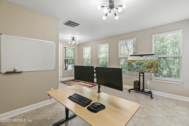117 S Durbin Pkwy, Saint Johns, FL 32259 - office space featuring a chandelier, healthy amount of natural light, baseboards, light tile patterned floors, and a textured ceiling