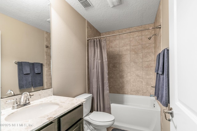 117 S Durbin Pkwy, Saint Johns, FL 32259 - bathroom with a textured ceiling, vanity, toilet, and shower / bathtub combination with curtain
