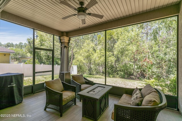 117 S Durbin Pkwy, Saint Johns, FL 32259 - sunroom featuring ceiling fan and an outdoor living space with a fire pit