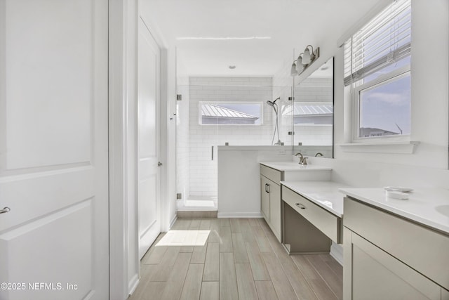 329 Rum Runner Way, Saint Johns, FL 32259 - bathroom with vanity, a shower stall, and wood finished floors