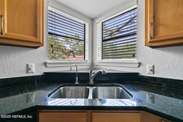 833 Shoreline Cir, Ponte Vedra Beach, FL 32082 - kitchen featuring a sink, a textured wall, and brown cabinets