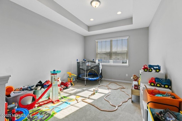 712 Cherry Elm Dr, Saint Augustine, FL 32092 - game room with carpet flooring, baseboards, recessed lighting, and a raised ceiling