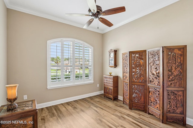 33 Tinker Ct, Fruit Cove, FL 32259 - bedroom with crown molding, wood finished floors, baseboards, and ceiling fan