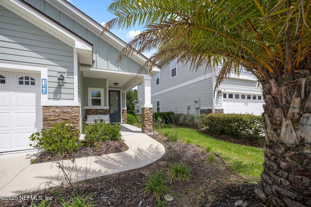 149 Ferndale Way, Saint Augustine, FL 32092 - property entrance with stone siding and board and batten siding