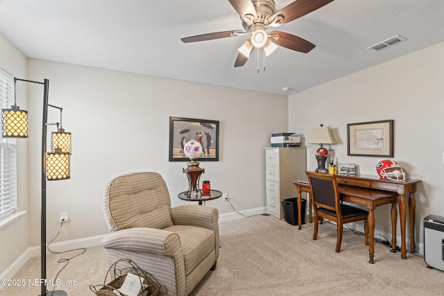 121 Thistleton Way, Saint Augustine, FL 32092 - living area with light carpet, a ceiling fan, and baseboards