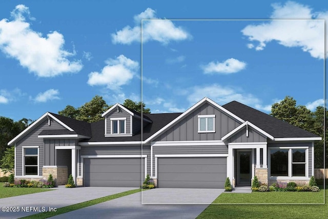 36 Latham Dr, Ponte Vedra, FL 32081 - craftsman-style home featuring stone siding, board and batten siding, driveway, and a front lawn