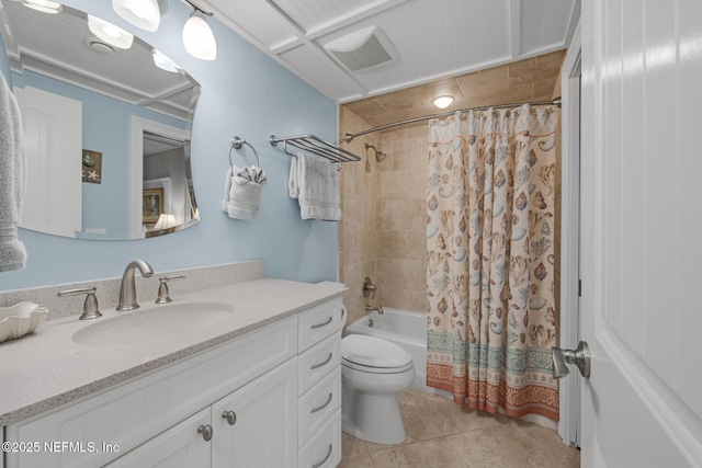 1829 Turtle Dunes Pl Unit 1829, Fernandina Beach, FL 32034 - bathroom with vanity, toilet, shower / bathtub combination with curtain, and tile patterned flooring