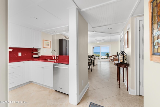 1829 Turtle Dunes Pl Unit 1829, Fernandina Beach, FL 32034 - kitchen with dishwasher, a sink, light tile patterned flooring, a ceiling fan, and recessed lighting