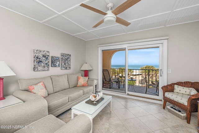 1829 Turtle Dunes Pl Unit 1829, Fernandina Beach, FL 32034 - tiled living area with ceiling fan and a water view
