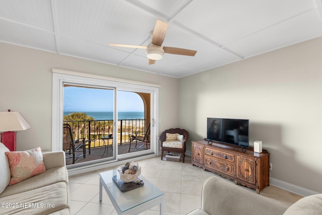 1829 Turtle Dunes Pl Unit 1829, Fernandina Beach, FL 32034 - living room with ceiling fan, light tile patterned floors, and baseboards