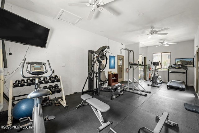 5811 Atlantic Blvd Unit 153, Jacksonville, FL 32207 - exercise room featuring a ceiling fan and attic access