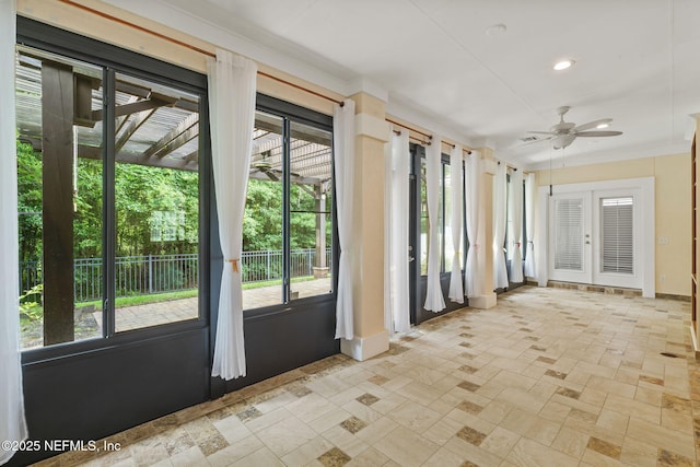 2305 Range Crescent Ct, Fleming Island, FL 32003 - unfurnished sunroom with ceiling fan, french doors, and healthy amount of natural light