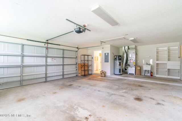 2305 Range Crescent Ct, Fleming Island, FL 32003 - garage with water heater, a garage door opener, heating unit, electric panel, and a sink