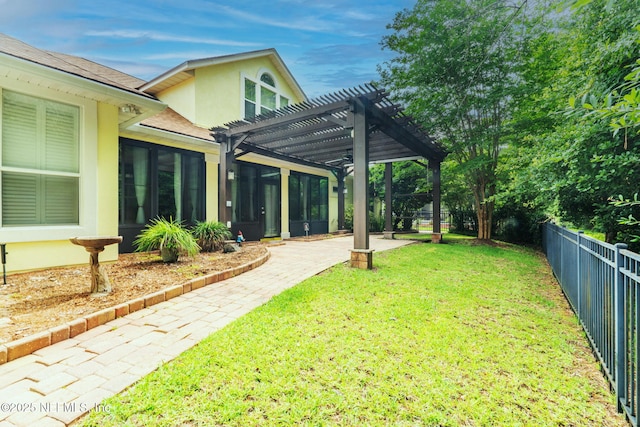 2305 Range Crescent Ct, Fleming Island, FL 32003 - view of yard with a pergola, ceiling fan, and a sunroom