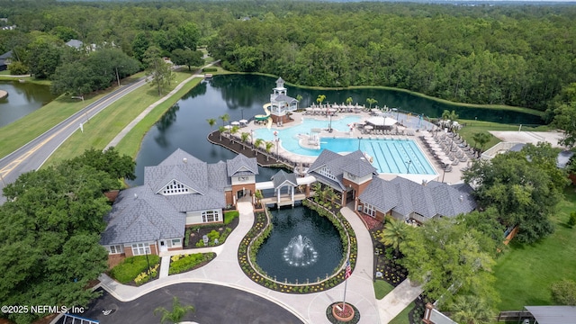 2305 Range Crescent Ct, Fleming Island, FL 32003 - drone / aerial view of a forest, a large body of water, and a pool area