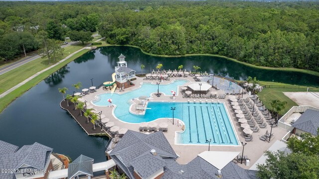 2305 Range Crescent Ct, Fleming Island, FL 32003 - aerial view of a forest, a pool area, and a large body of water