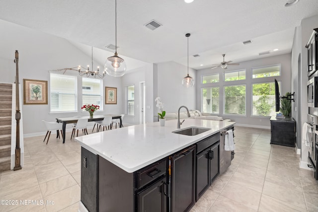 80 Atlas Dr, Saint Augustine, FL 32092 - kitchen with a sink, open floor plan, baseboards, appliances with stainless steel finishes, and a ceiling fan