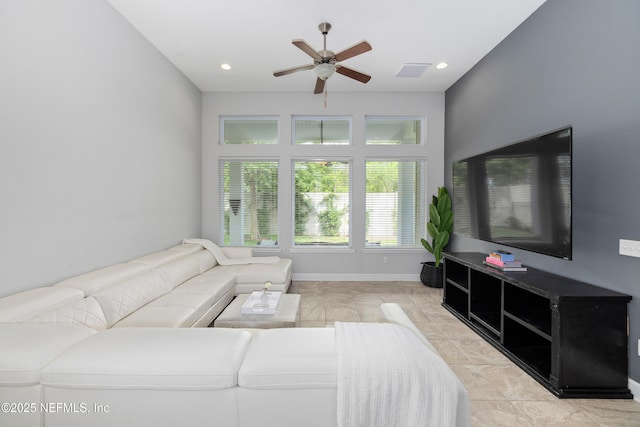 80 Atlas Dr, Saint Augustine, FL 32092 - living room featuring ceiling fan, light tile patterned floors, baseboards, and recessed lighting
