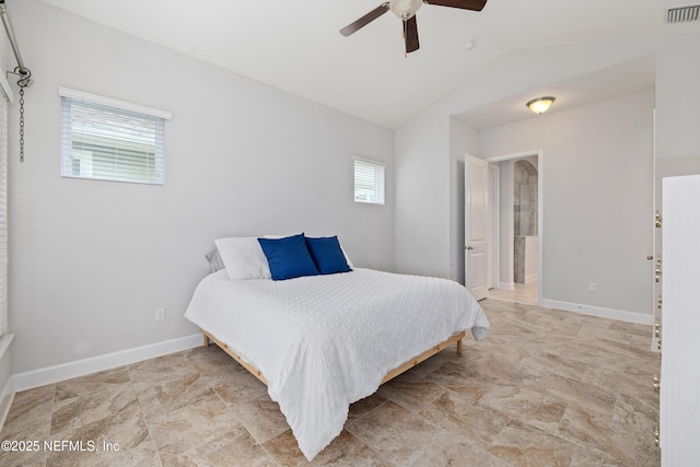 80 Atlas Dr, Saint Augustine, FL 32092 - bedroom featuring vaulted ceiling, baseboards, and ceiling fan