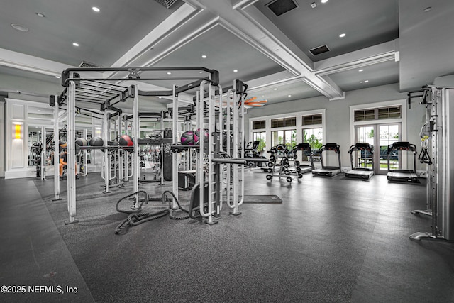 80 Atlas Dr, Saint Augustine, FL 32092 - exercise room featuring recessed lighting and beamed ceiling