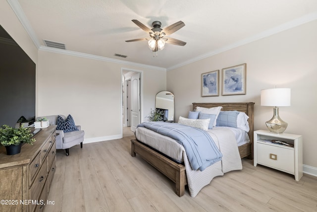 33 Crown Colony Rd, Saint Augustine, FL 32092 - bedroom featuring light wood-style flooring, crown molding, baseboards, and ceiling fan