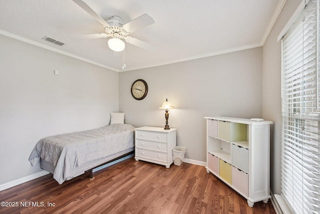 1816 Lakedge Dr, Middleburg, FL 32068 - bedroom featuring crown molding, wood finished floors, baseboards, and a ceiling fan