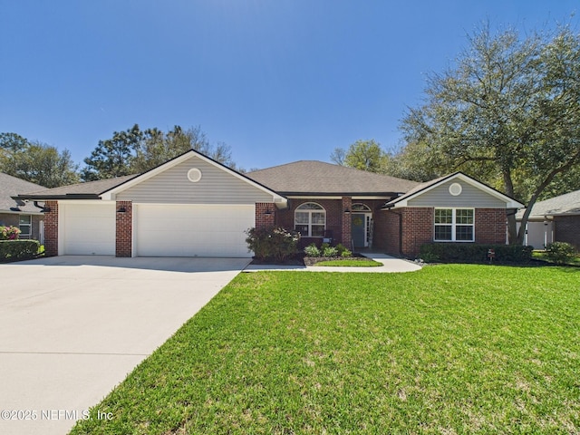 88137 Maybourne Rd, Yulee, FL 32097 - ranch-style home with a garage, brick siding, driveway, and a front yard