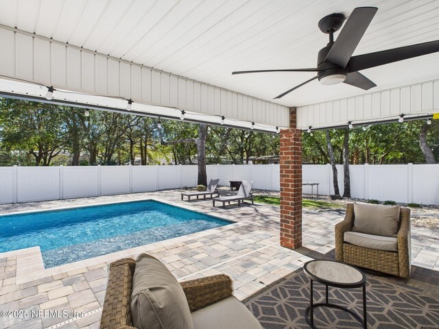 88137 Maybourne Rd, Yulee, FL 32097 - view of swimming pool featuring a fenced backyard, a patio area, and ceiling fan