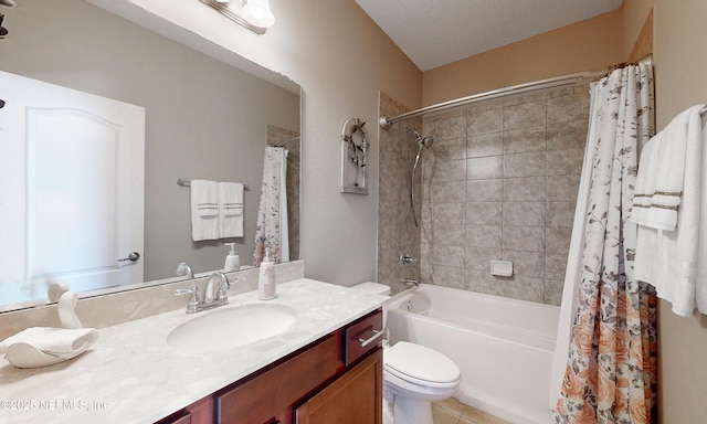 3653 Oglebay Dr, Green Cove Springs, FL 32043 - bathroom featuring vanity, toilet, shower / bathtub combination with curtain, and tile patterned flooring