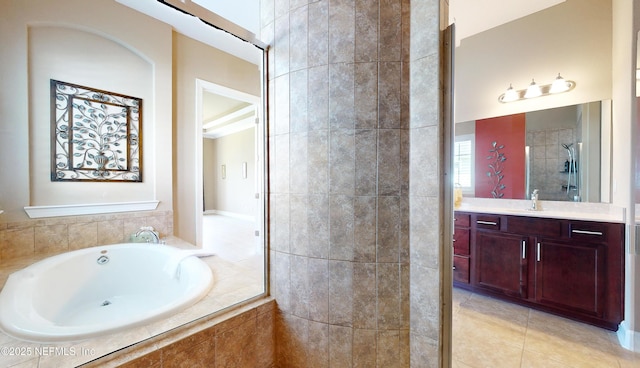 3653 Oglebay Dr, Green Cove Springs, FL 32043 - bathroom with vanity, a bath, tile patterned flooring, and tiled shower