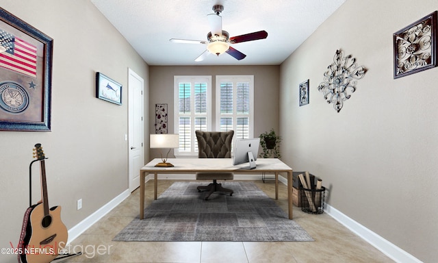 3653 Oglebay Dr, Green Cove Springs, FL 32043 - office featuring a ceiling fan, light tile patterned floors, and baseboards
