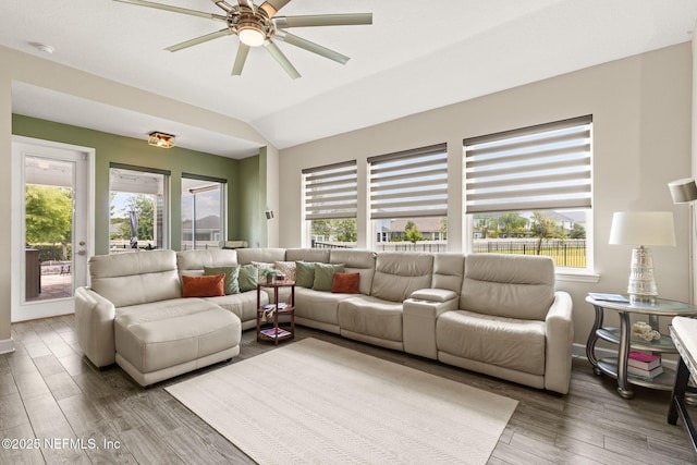212 Foxcross Ave, Saint Johns, FL 32092 - living room with wood finished floors, healthy amount of natural light, a ceiling fan, and lofted ceiling