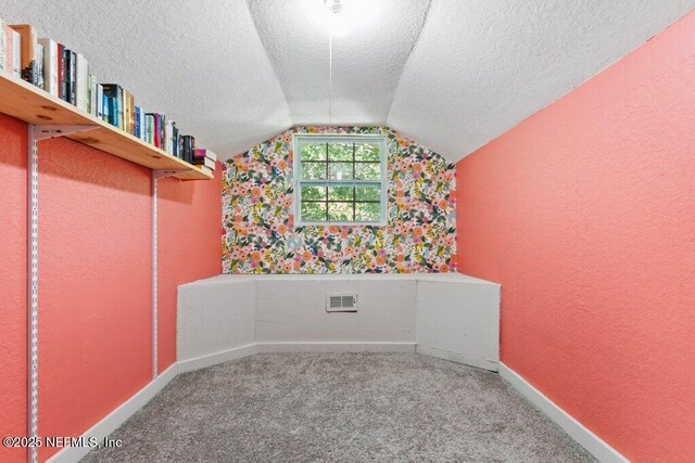 3040 Rosselle St, Jacksonville, FL 32205 - carpeted spare room with a textured ceiling, vaulted ceiling, baseboards, and a textured wall