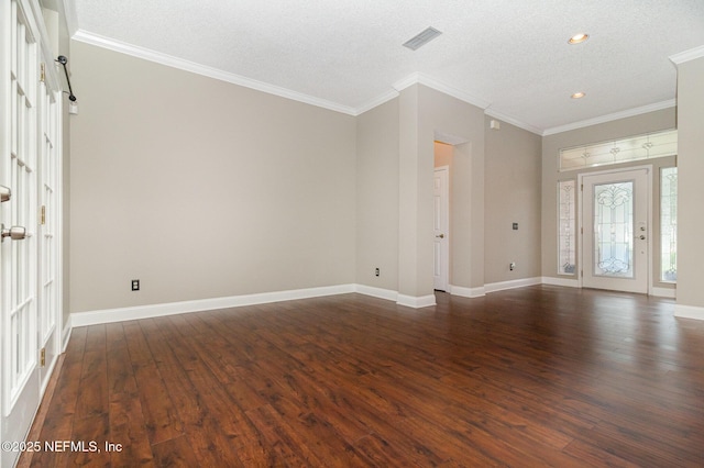 12373 Shell Beach Trl, Jacksonville, FL 32246 - spare room with dark wood-style floors, recessed lighting, a textured ceiling, and ornamental molding