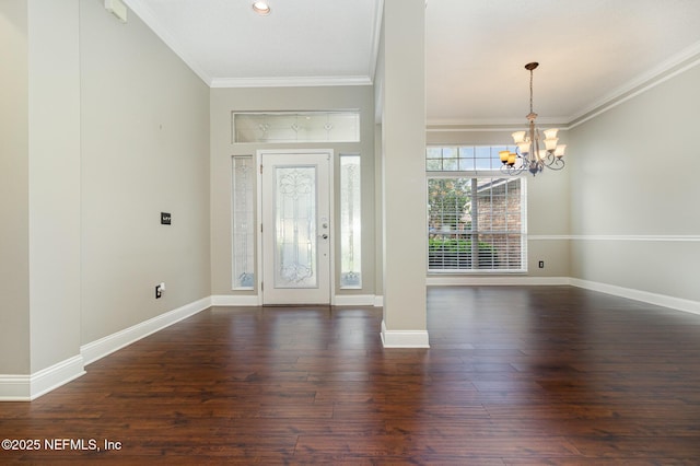 12373 Shell Beach Trl, Jacksonville, FL 32246 - entrance foyer with dark wood-style flooring, a chandelier, ornamental molding, and recessed lighting