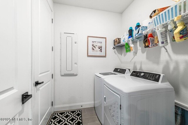 154 Pine Candle Way, Saint Augustine, FL 32092 - washroom featuring independent washer and dryer, electric panel, baseboards, and tile patterned floors