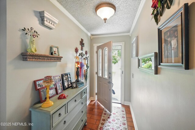 11019 Crumpet Ct, Jacksonville, FL 32257 - foyer with a textured ceiling, ornamental molding, and baseboards