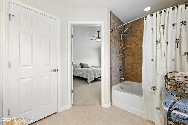 3724 Windmaker Way, Jacksonville, FL 32224 - ensuite bathroom featuring shower / bath combo with shower curtain, tile patterned floors, baseboards, ceiling fan, and recessed lighting