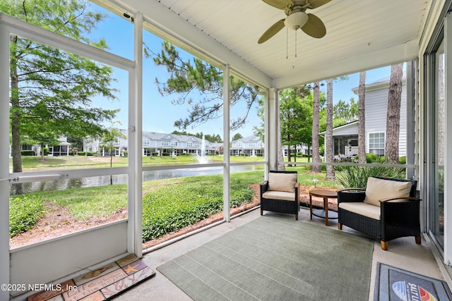 3724 Windmaker Way, Jacksonville, FL 32224 - sunroom / solarium with a water view, ceiling fan, and a residential view