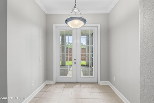 2017 Pond Ridge Ct Unit 1003, Fleming Island, FL 32003 - entryway with french doors, crown molding, light tile patterned floors, and baseboards