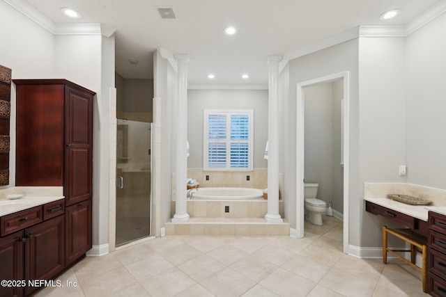 182 Malley Cove Ln, Fleming Island, FL 32003 - full bath with toilet, vanity, a bath, a shower stall, and recessed lighting