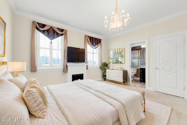 8135 Wekiva Way, Jacksonville, FL 32256 - bedroom featuring a chandelier, crown molding, carpet, and baseboards