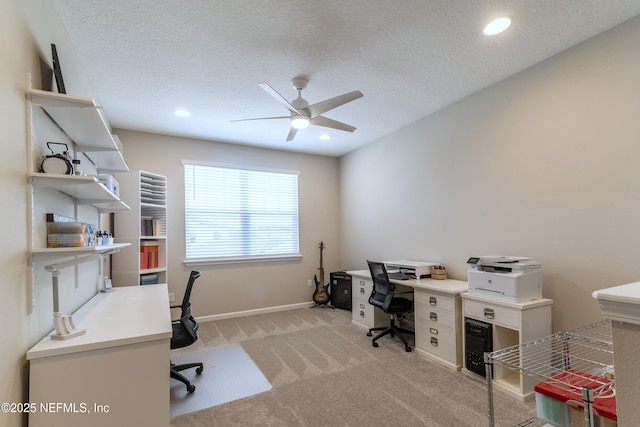 760 Cherry Elm Dr, Saint Augustine, FL 32092 - office featuring ceiling fan, light colored carpet, a textured ceiling, baseboards, and recessed lighting
