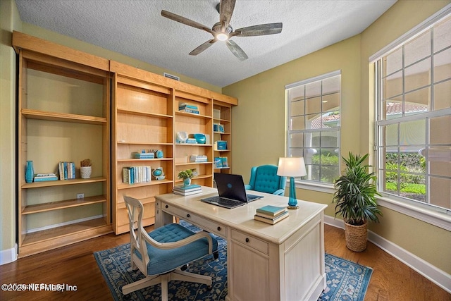 215 S Ocean Grande Dr Unit 105, Ponte Vedra Beach, FL 32082 - office featuring ceiling fan, baseboards, a textured ceiling, and dark wood-style floors