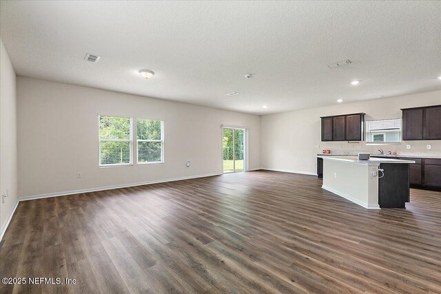 187 Logrono Ct, Saint Augustine, FL 32084 - kitchen featuring open floor plan, healthy amount of natural light, dark wood finished floors, recessed lighting, and a textured ceiling