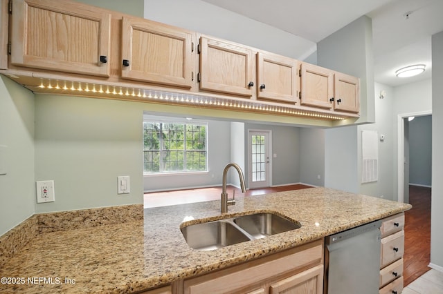 140 Veracruz Dr Unit 635, Ponte Vedra Beach, FL 32082 - kitchen with light brown cabinets, dishwasher, a sink, and light stone countertops