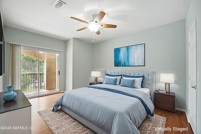 140 Veracruz Dr Unit 635, Ponte Vedra Beach, FL 32082 - bedroom with access to exterior, wood finished floors, a ceiling fan, and baseboards