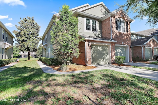 7542 Red Crane Ln, Jacksonville, FL 32256 - view of front of home featuring brick siding, a garage, driveway, and a front lawn