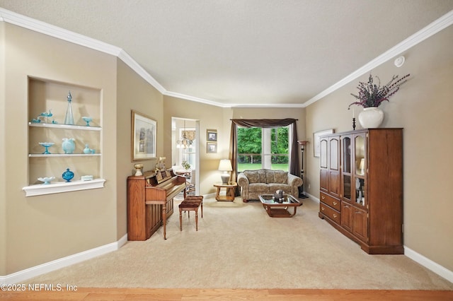 501 Greenbriar Rd, Saint Johns, FL 32259 - living room featuring carpet floors, crown molding, and baseboards