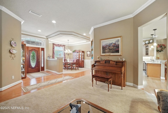 501 Greenbriar Rd, Saint Johns, FL 32259 - entrance foyer featuring ornamental molding, a chandelier, recessed lighting, light wood-style flooring, and baseboards
